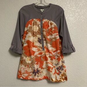Odille Anthropologie Blouse Top Womens Floral Colorblock Popover Tunic Boho